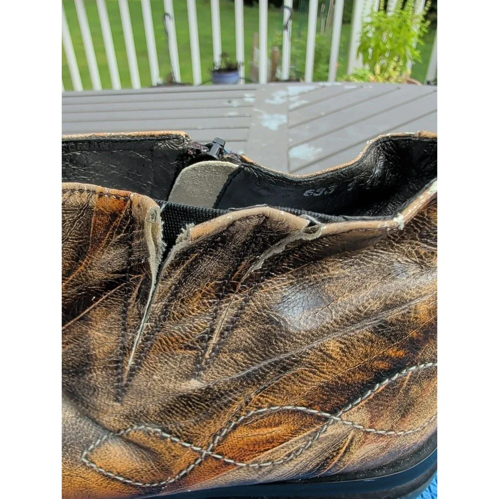 Vintage Juno New York Men's Brown Leather Ankle Boots Genuine Lizard Inlay Sz 9